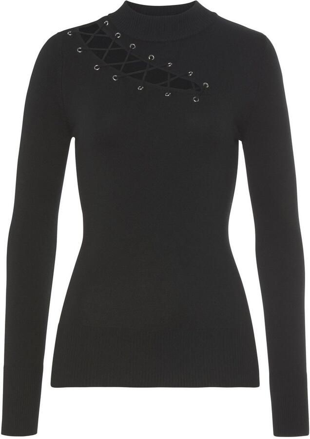 Melrose Trui met staande kraag vrouwelijke pasvorm met decoratieve vetersluiting - Foto 7