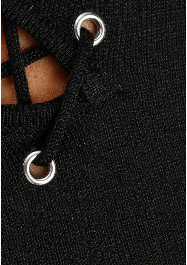 Melrose Trui met staande kraag vrouwelijke pasvorm met decoratieve vetersluiting