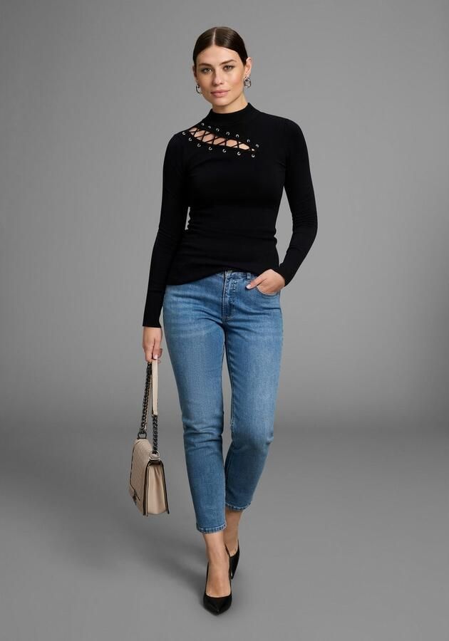 Melrose Trui met staande kraag vrouwelijke pasvorm met decoratieve vetersluiting - Foto 6