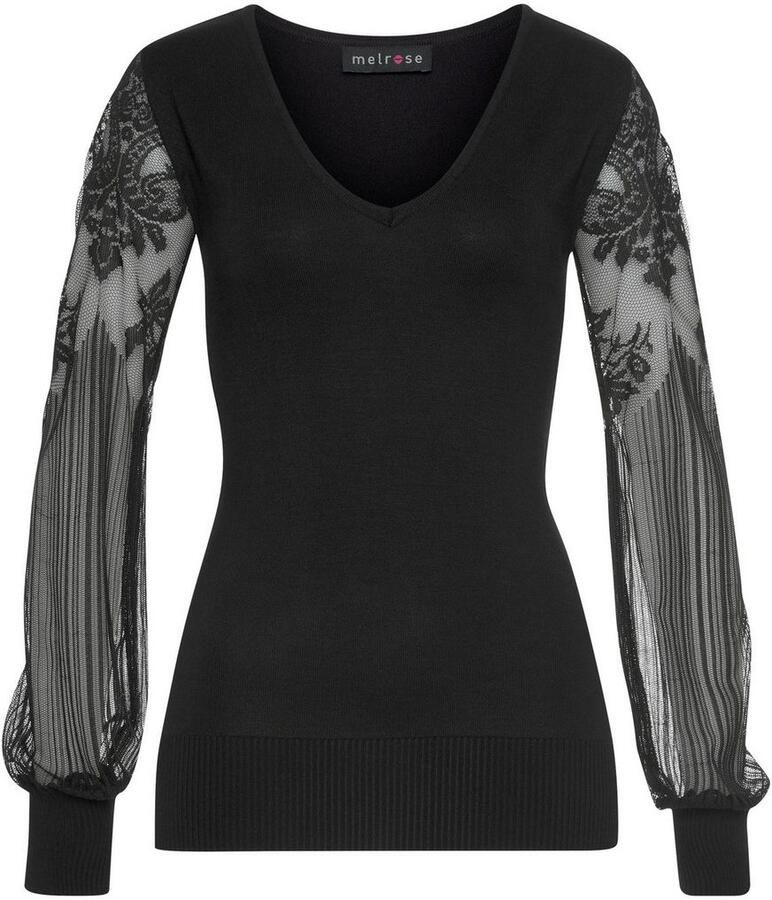 Melrose Trui met V-hals Fijn gebreide trui met mouwen van hoogwaardig kant - Foto 6