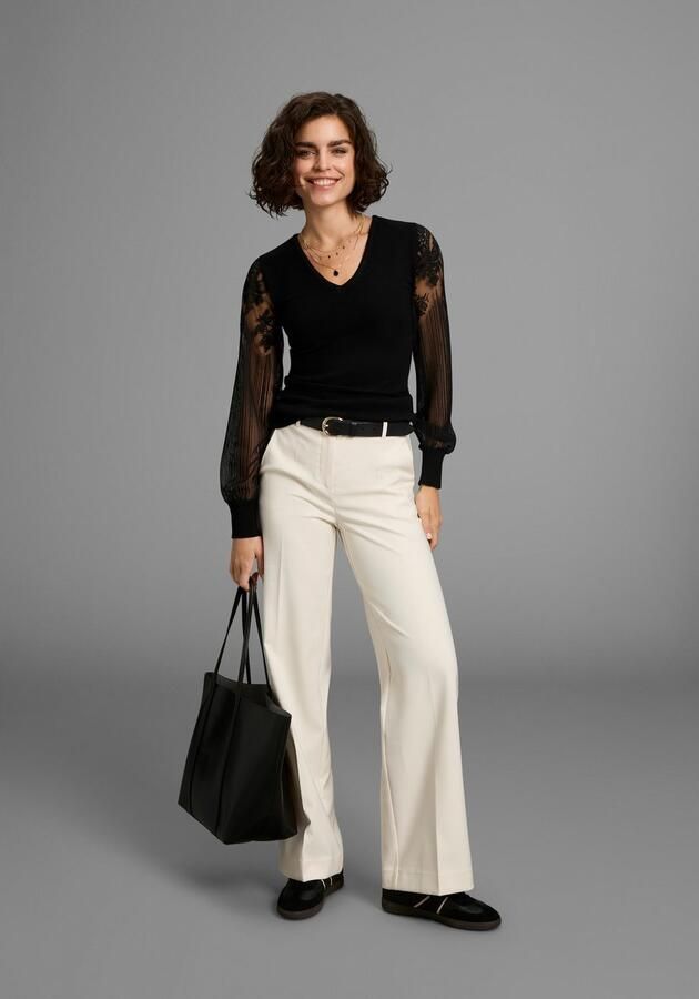 Melrose Trui met V-hals Fijn gebreide trui met mouwen van hoogwaardig kant - Foto 5