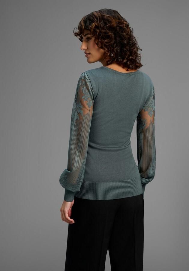 Melrose Trui met V-hals Fijn gebreide trui met mouwen van hoogwaardig kant - Foto 3