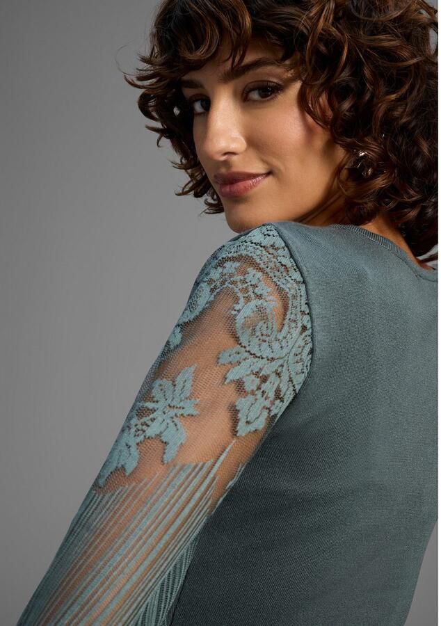 Melrose Trui met V-hals Fijn gebreide trui met mouwen van hoogwaardig kant - Foto 2