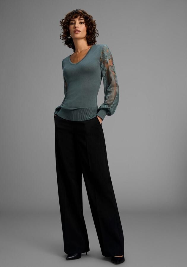 Melrose Trui met V-hals Fijn gebreide trui met mouwen van hoogwaardig kant - Foto 4