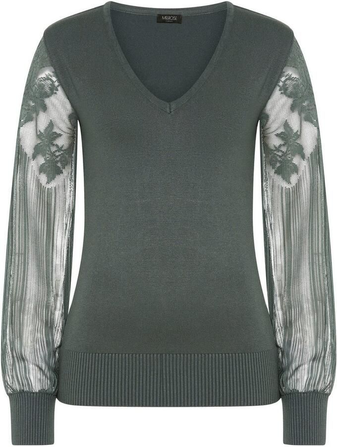 Melrose Trui met V-hals Fijn gebreide trui met mouwen van hoogwaardig kant