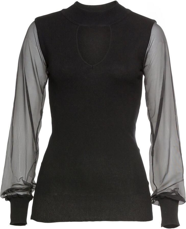 Melrose Trui met V-hals met vrouwelijke mesh-mouwen en cut-out