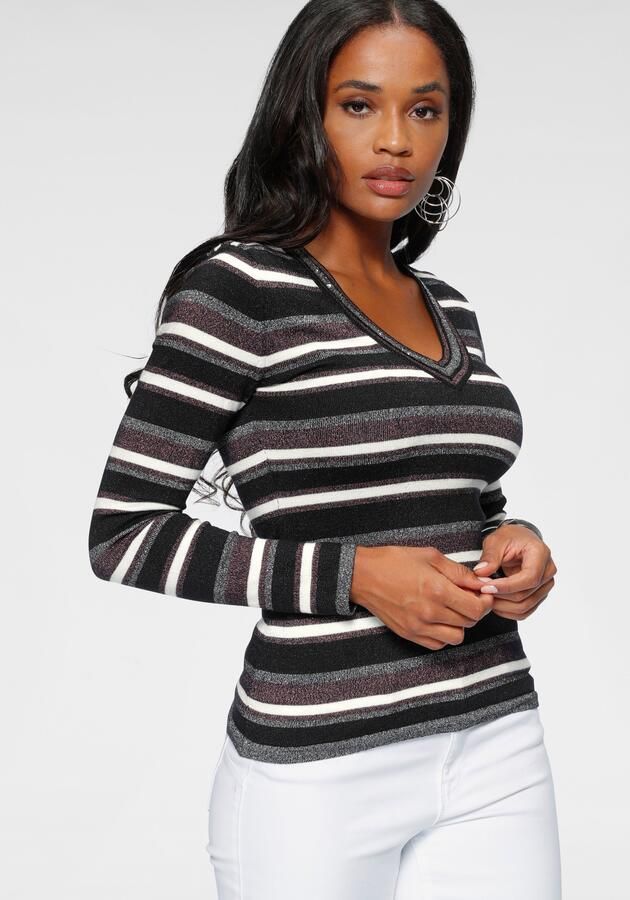 Melrose Trui met V-hals met zacht glittergaren en paillettendetails - Foto 8