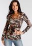 Melrose Shirt met lange mouwen lange mouwen getailleerd effen diepe ronde hals - Thumbnail 1
