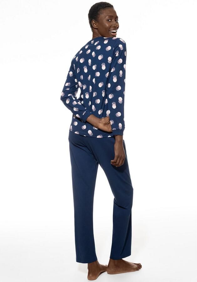 Mey Pyjama SCRIBBLED DOTS Katoen modern comfortabel rechte vorm knoopsluiting ronde hals (2-delig)