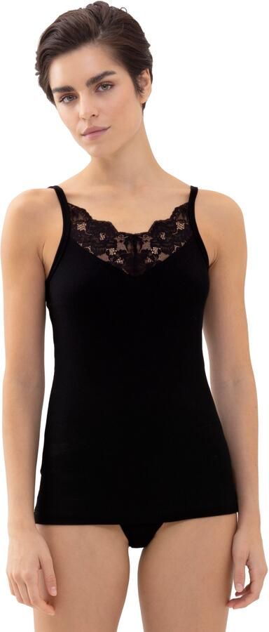 Mey Top met spaghettibandjes Orangic Cotton diepe v-hals katoenmix fijnrib kant - Foto 6