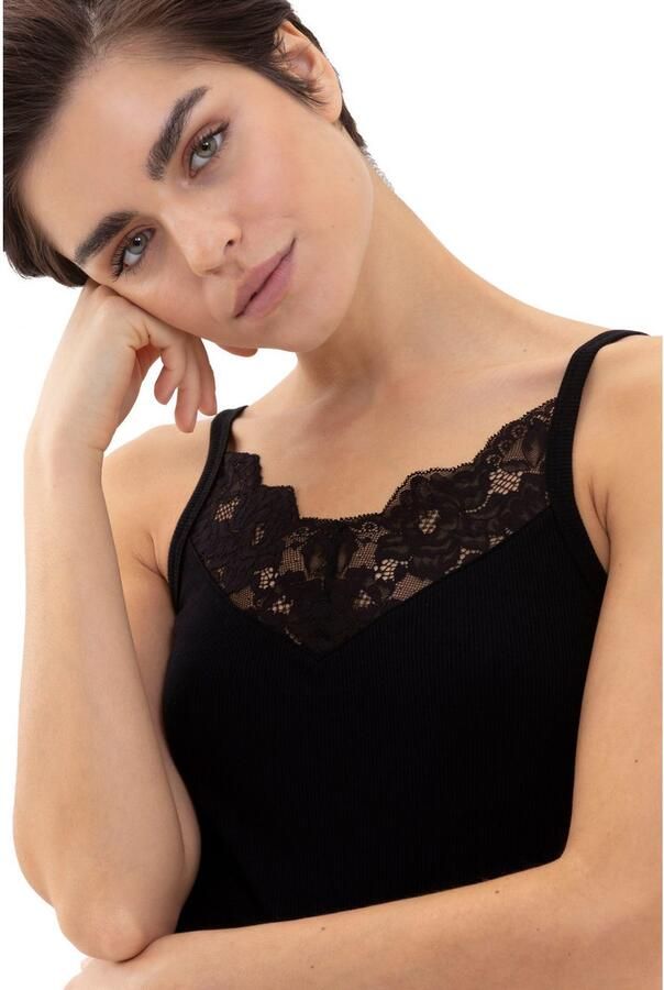 Mey Top met spaghettibandjes Orangic Cotton diepe v-hals katoenmix fijnrib kant - Foto 2