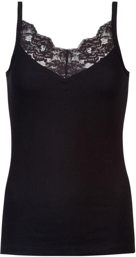 Mey Top met spaghettibandjes Orangic Cotton diepe v-hals katoenmix fijnrib kant - Foto 4