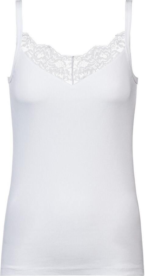 Mey Top met spaghettibandjes Orangic Cotton diepe v-hals katoenmix fijnrib kant - Foto 3