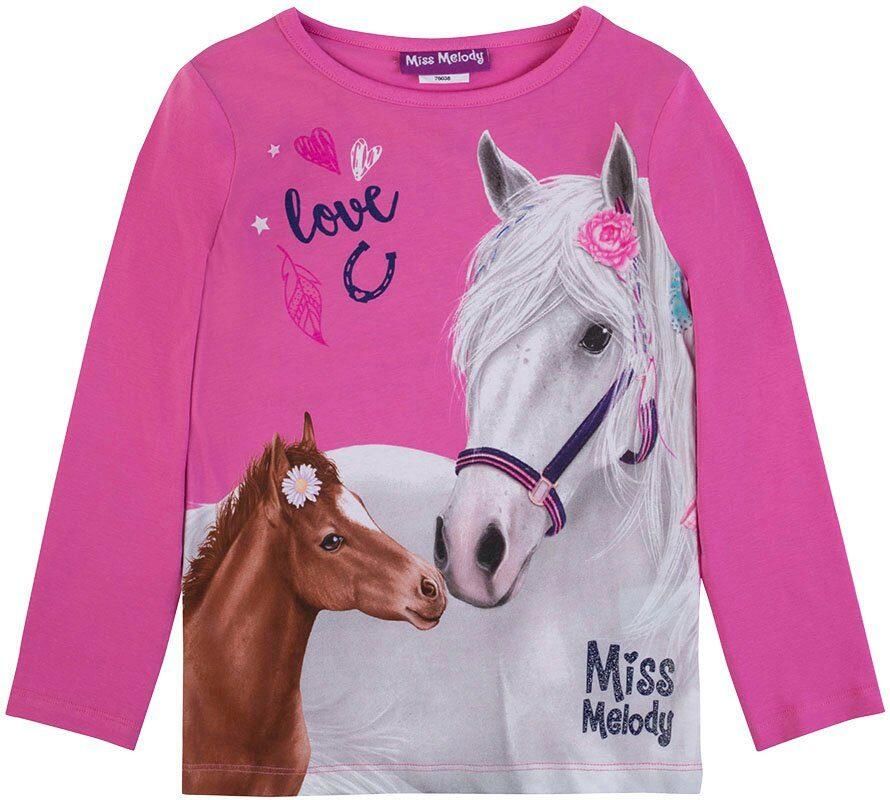 Miss Melody Shirt met lange mouwen met groot paarden-voormotief
