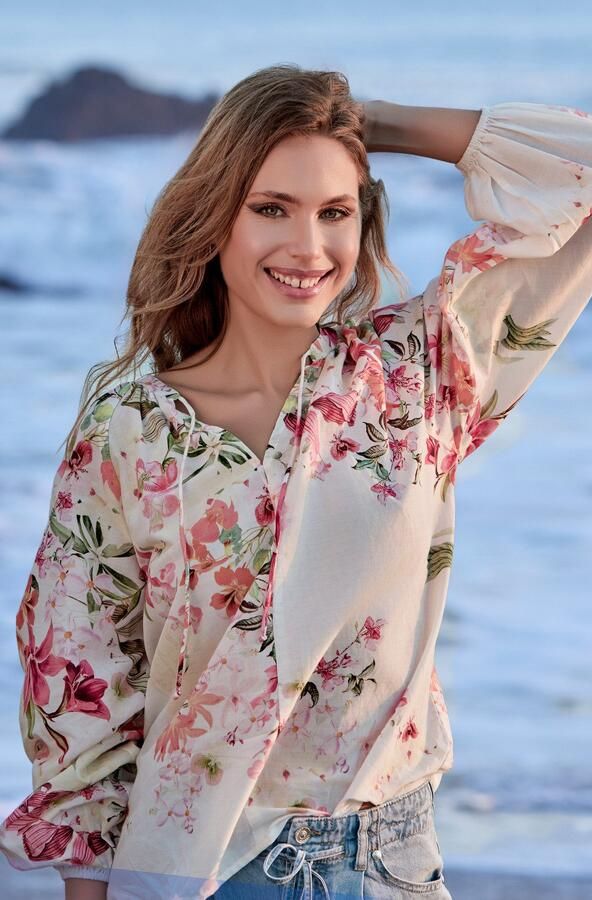 Monari Blouse zonder sluiting met bloe print all-over - Foto 5