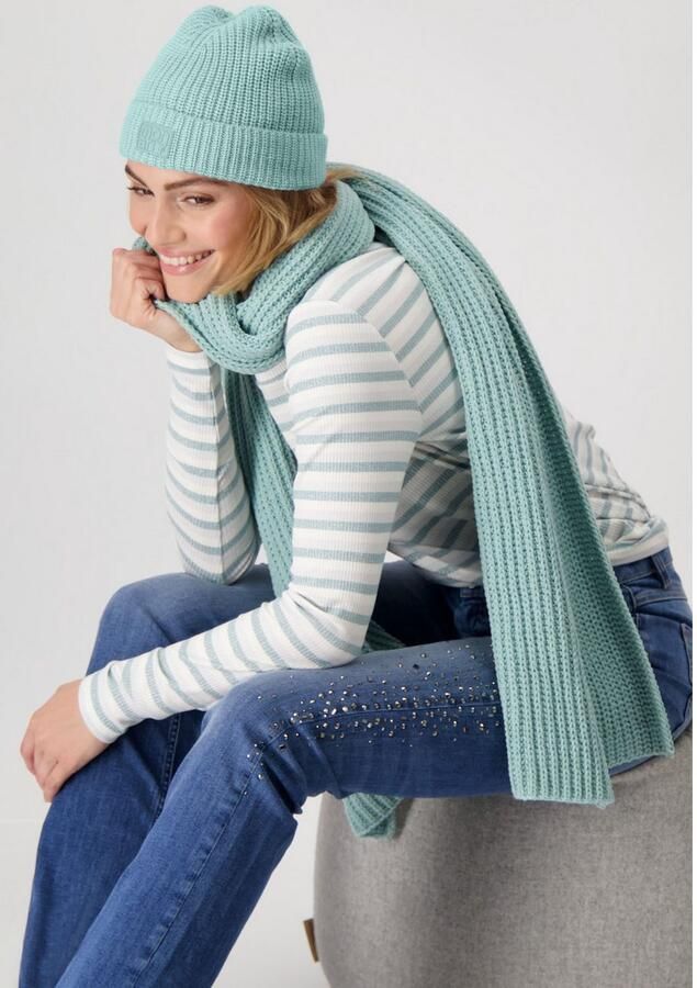 Monari Gebreide muts met parelmoeren patroon