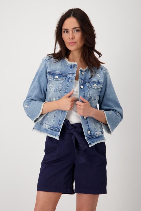 Monari Jeansblazer met destroyed effecten en glinsterende studs - Foto 6