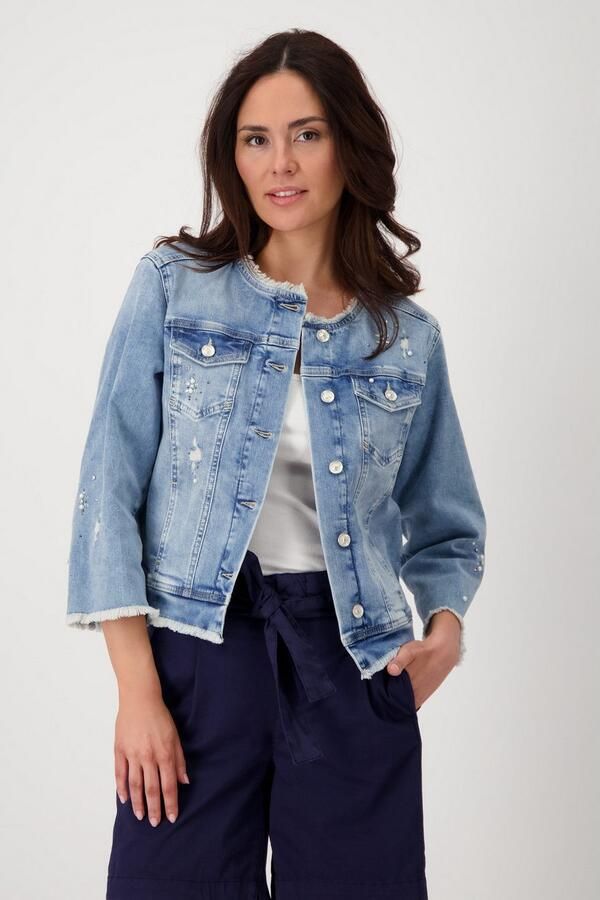 Monari Jeansblazer met destroyed effecten en glinsterende studs - Foto 3
