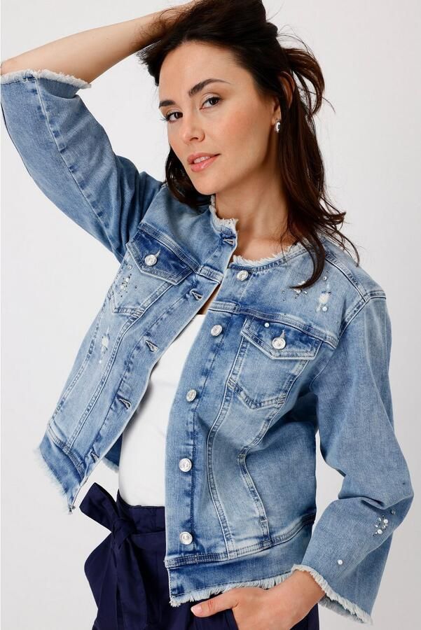 Monari Jeansblazer met destroyed effecten en glinsterende studs - Foto 2