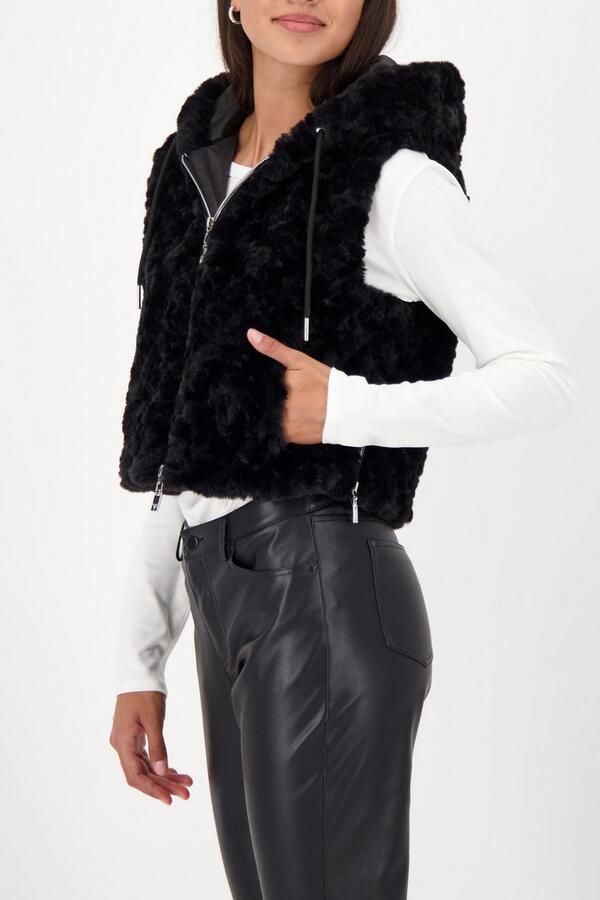 Monari Mouwloos vest van imitatiebont Regular fit met capuchon