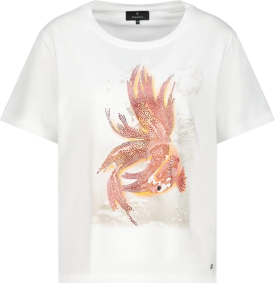 Monari Shirt met ronde hals met frontprint en glitterstuds