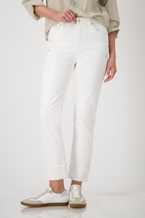 Monari Straight jeans met glittersteentjes en destroyed-effecten - Foto 6