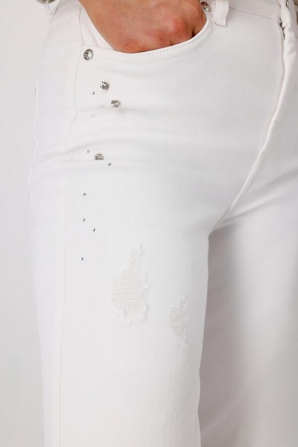 Monari Straight jeans met glittersteentjes en destroyed-effecten - Foto 3