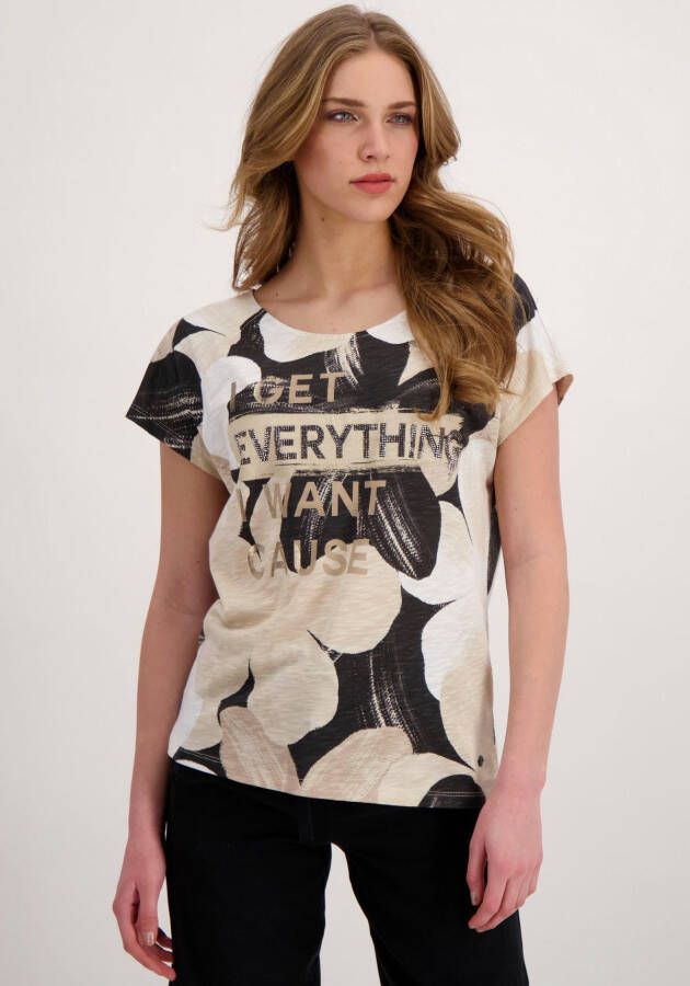 Monari Shirt met ronde hals met bloemenprint en glitterletters