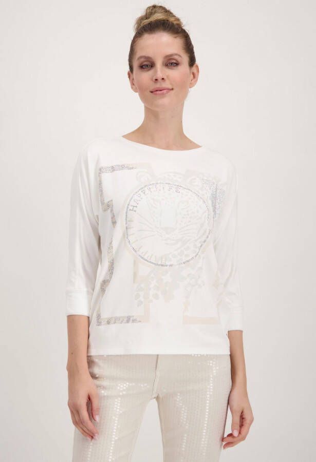 Monari Shirt met ronde hals met frontprint en glitterstuds