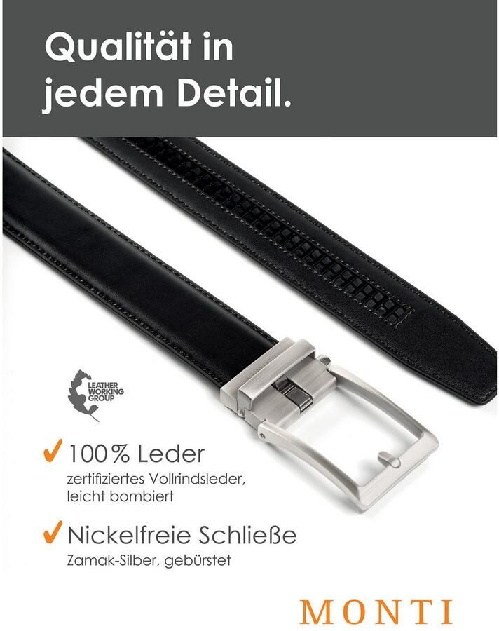 MONTI Leren riem 3 5 cm breed klassiek-business automatische sluiting past altijd - Foto 2