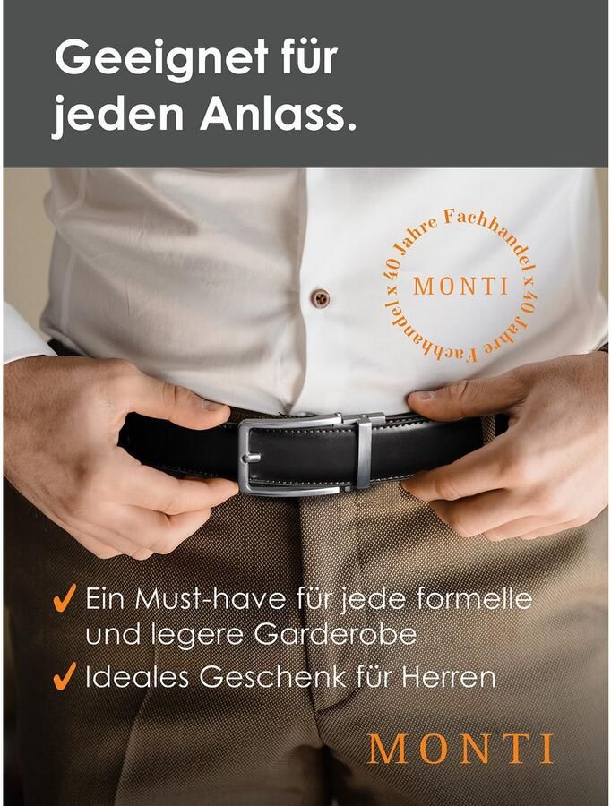MONTI Leren riem 3 5 cm breed klassiek-business automatische sluiting past altijd - Foto 3