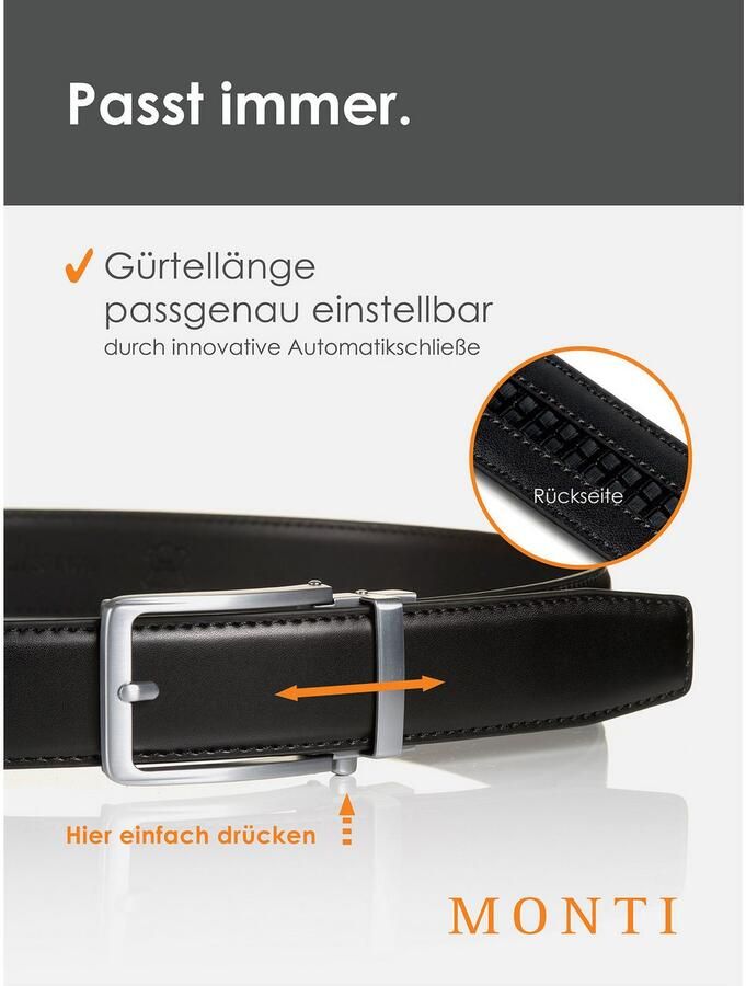 MONTI Leren riem 3 5 cm breed klassiek-business automatische sluiting past altijd - Foto 5