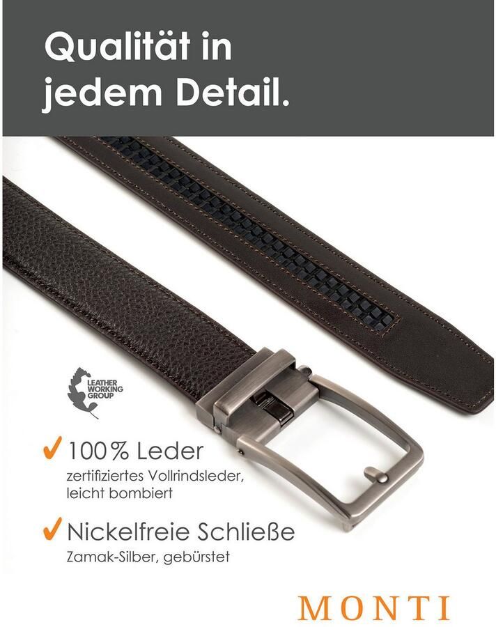 MONTI Leren riem 3 5 cm breed klassiek-business automatische sluiting past altijd - Foto 3