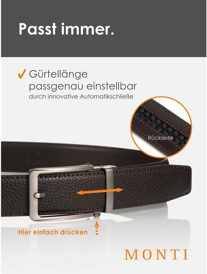 MONTI Leren riem 3 5 cm breed klassiek-business automatische sluiting past altijd - Foto 5