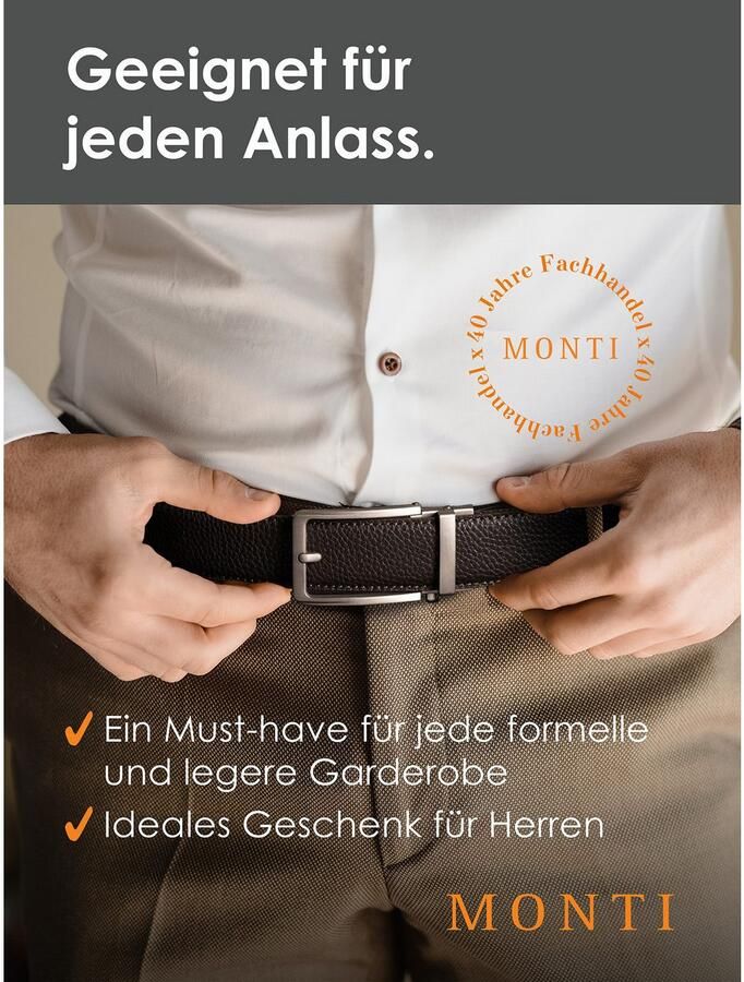 MONTI Leren riem 3 5 cm breed klassiek-business automatische sluiting past altijd - Foto 4