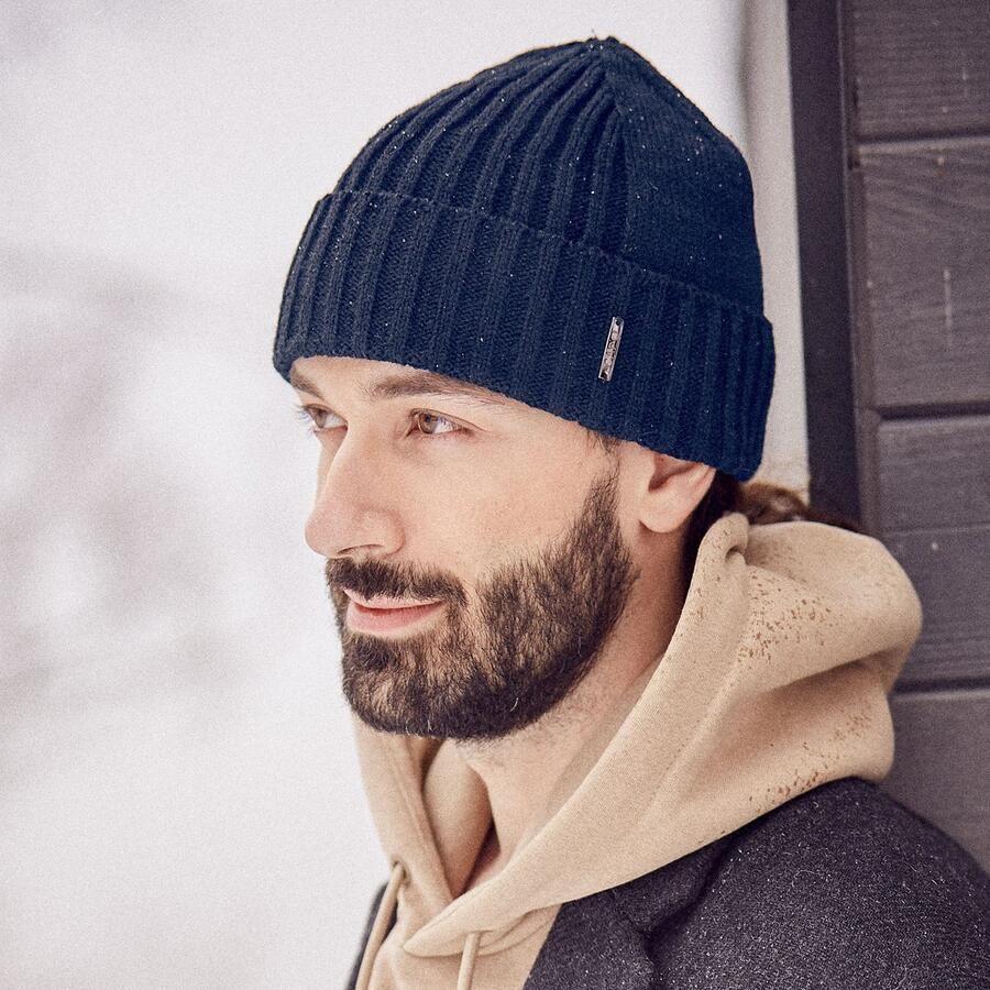 Mustang Gebreide muts Klassiek ribbreisel hoog wolgehalte gevoerd