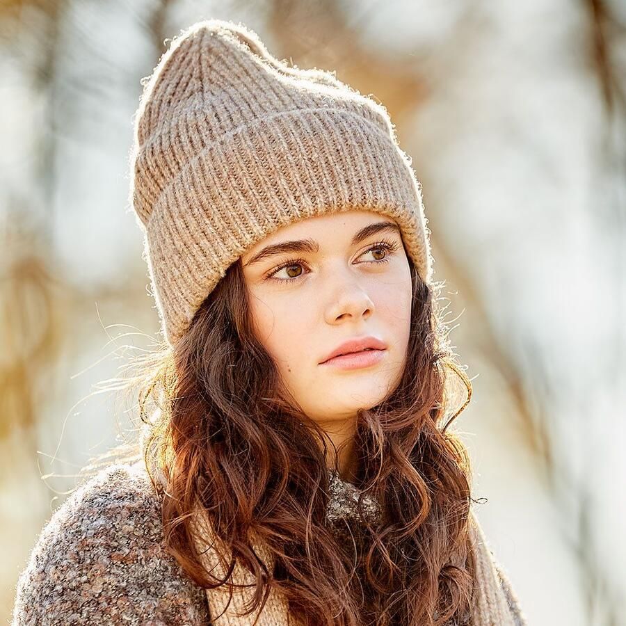 Mustang Gebreide muts Melange-optiek ribtricot brede omslag