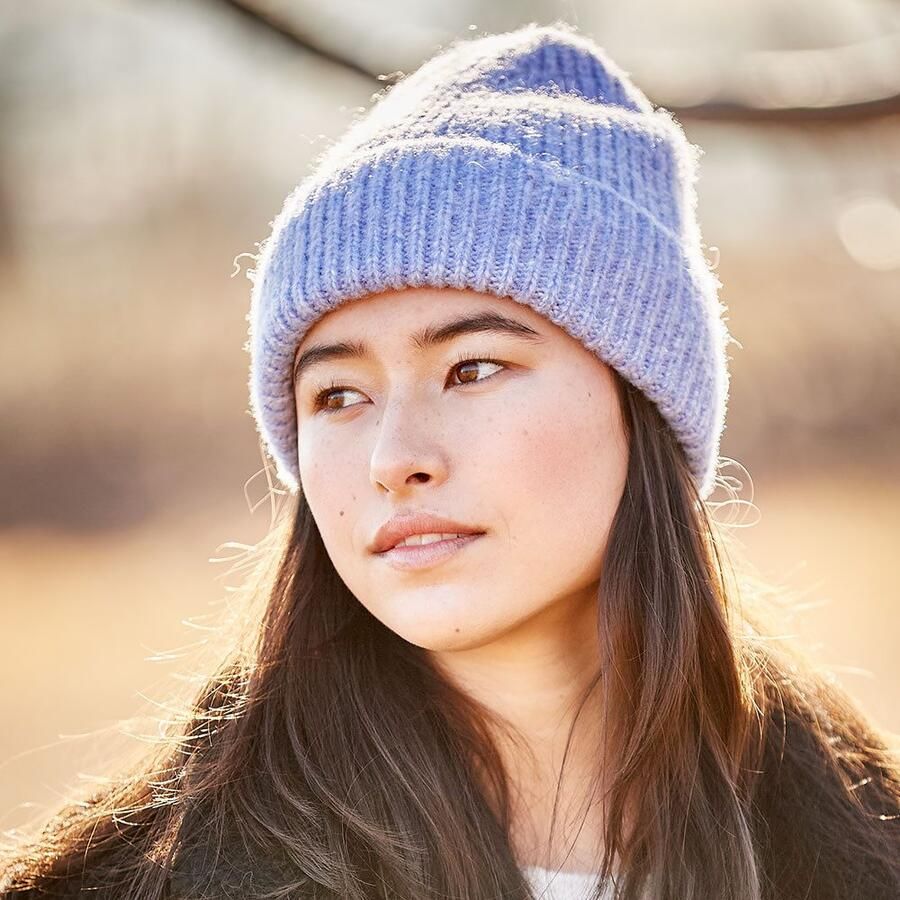 Mustang Gebreide muts Melange-optiek ribtricot brede omslag