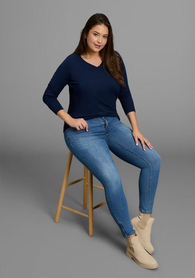 Mustang Gebreide trui figuur omhullend met v-hals grote maat - Foto 4