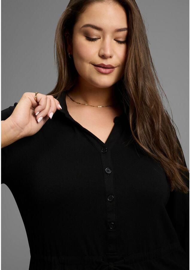 Mustang Jerseyjurk met polo-kraag en getailleerd tunnelkoord grote maat