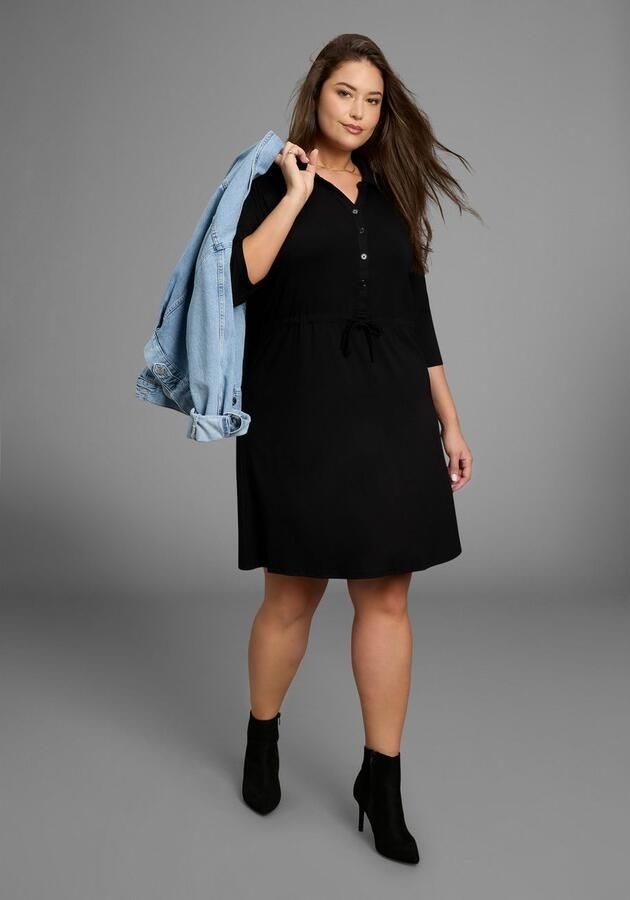 Mustang Jerseyjurk met polo-kraag en getailleerd tunnelkoord grote maat - Foto 4