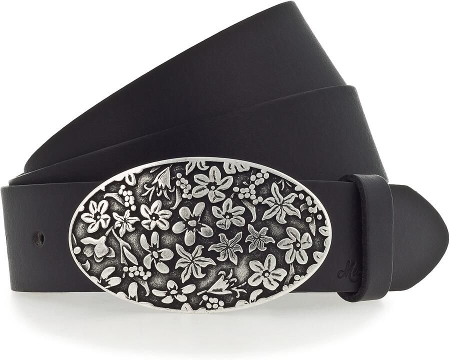 Mustang Koppelriem Florale koppelsluiting in mat Zilverkleur 3 5 cm