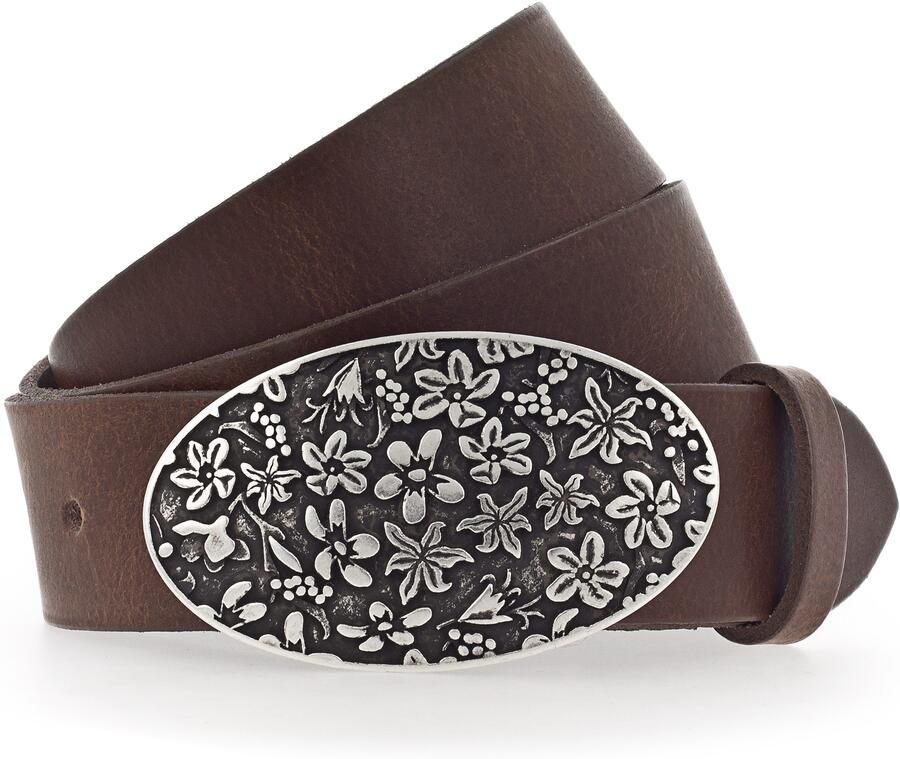 Mustang Koppelriem Florale koppelsluiting in mat Zilverkleur 3 5 cm