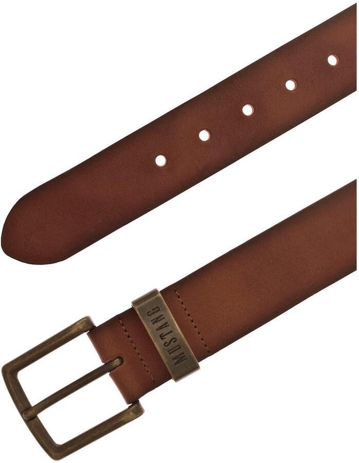 Mustang Leren riem Knoop in oud messingkleur logo op de metalen lus 4 cm - Foto 2