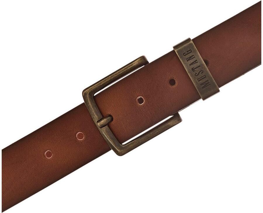 Mustang Leren riem Knoop in oud messingkleur logo op de metalen lus 4 cm