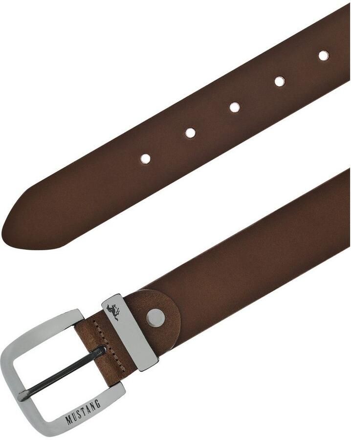 Mustang Leren riem Overlengte pin-sluiting in zwart zilverkleur 3 5 cm