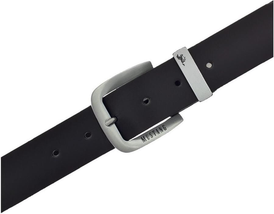 Mustang Leren riem Overlengte pin-sluiting in zwart zilverkleur 3 5 cm - Foto 3