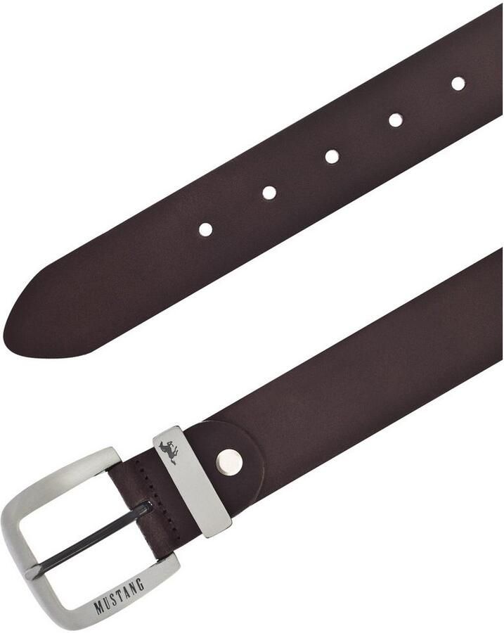 Mustang Leren riem Overlengte pin-sluiting in zwart zilverkleur 3 5 cm