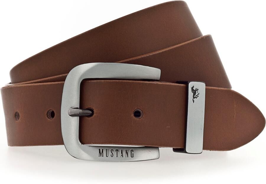 Mustang Leren riem Pin-sluiting van zwartgekleurd Zilverkleur met logo-opdruk 3 5 cm - Foto 2