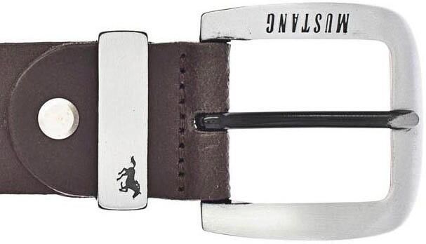 Mustang Leren riem Pin-sluiting van zwartgekleurd Zilverkleur met logo-opdruk 3 5 cm - Foto 3